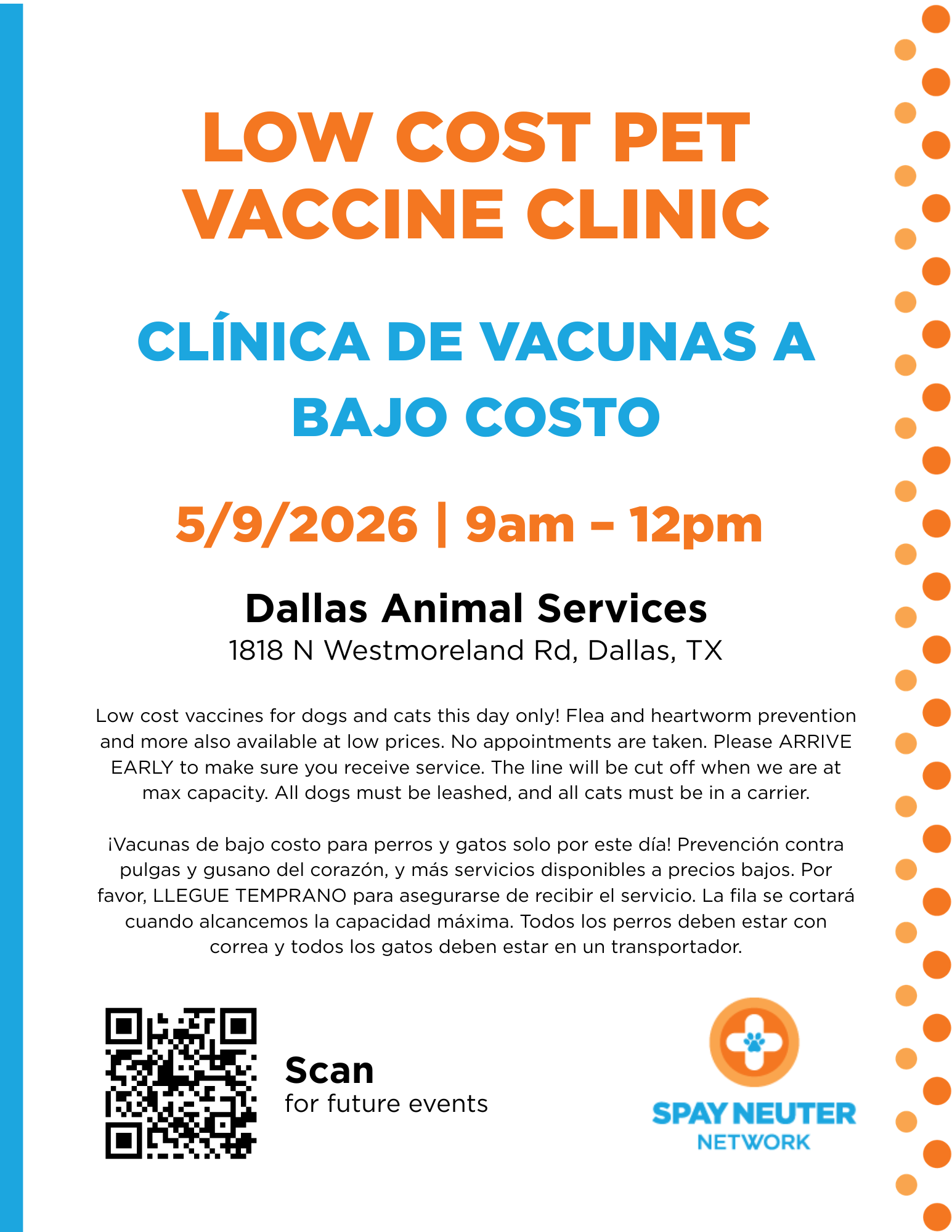 Low Cost Pet Vaccine Clinic May 9 9am-12pm at Dallas Animal Services 1818 N Westmoreland Road, Dallas, TX